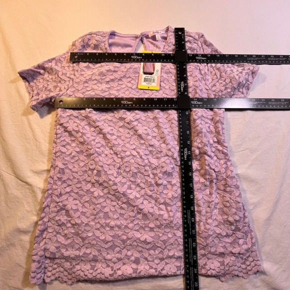 TEDDI ROSE Purple Lace Overlay Short Sleeve Tunic Top Blouse Size S - Picture 6 of 7